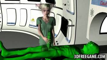 Tattooed 3D cartoon babe gets fucked by an alien